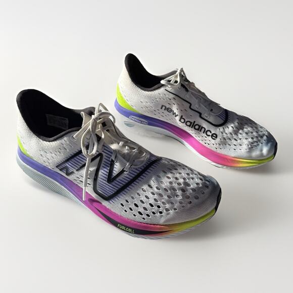 New Balance FuelCell SuperComp Elite v3 Women’s 10 Racing Shoes White Rainbow - Picture 3 of 9